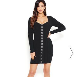 Bebe Corset Bandage Black Long Sleeve Dress Feminine Contemporary Bodycon Event
